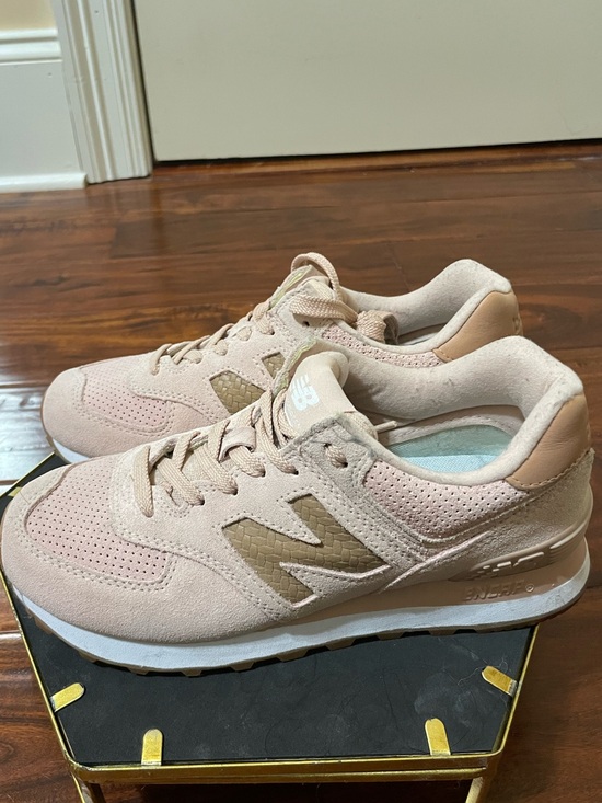 New Balance Shoes - New Balance Women 574 Woven WL574WMB Blush Pink Suede & Tan Accent Sneakers